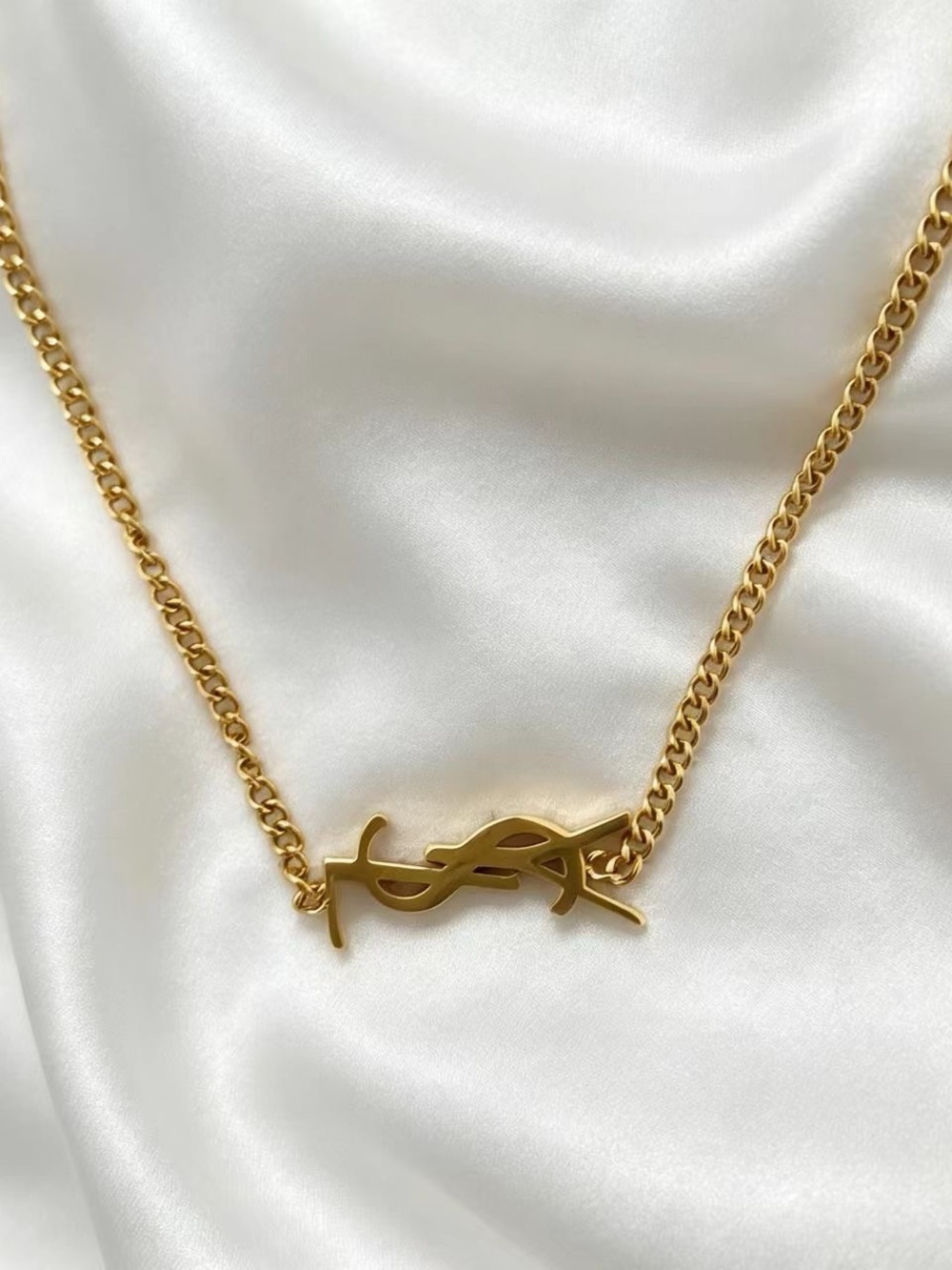 Gold Plated Designer Cassandre Horizontal Logo Chain Necklace